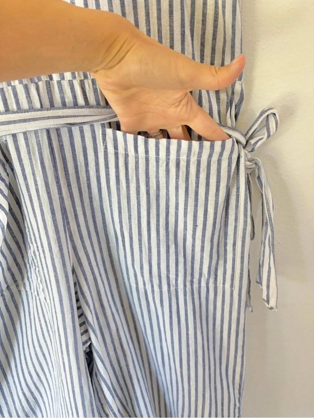 Beachlunchlounge Striped Sleeveless Linen Blend Wide Leg Crop Jumpsumpsuit Small
